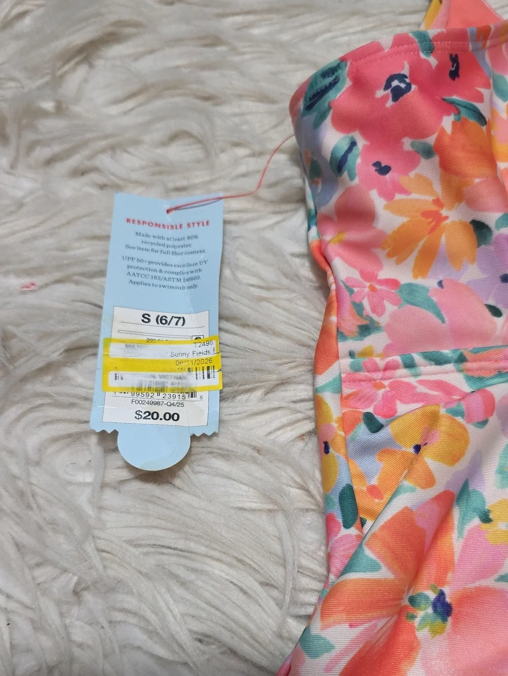 NWT Cat & Jack Sunny Fields One Piece Bathing Suit- S Or 6/7